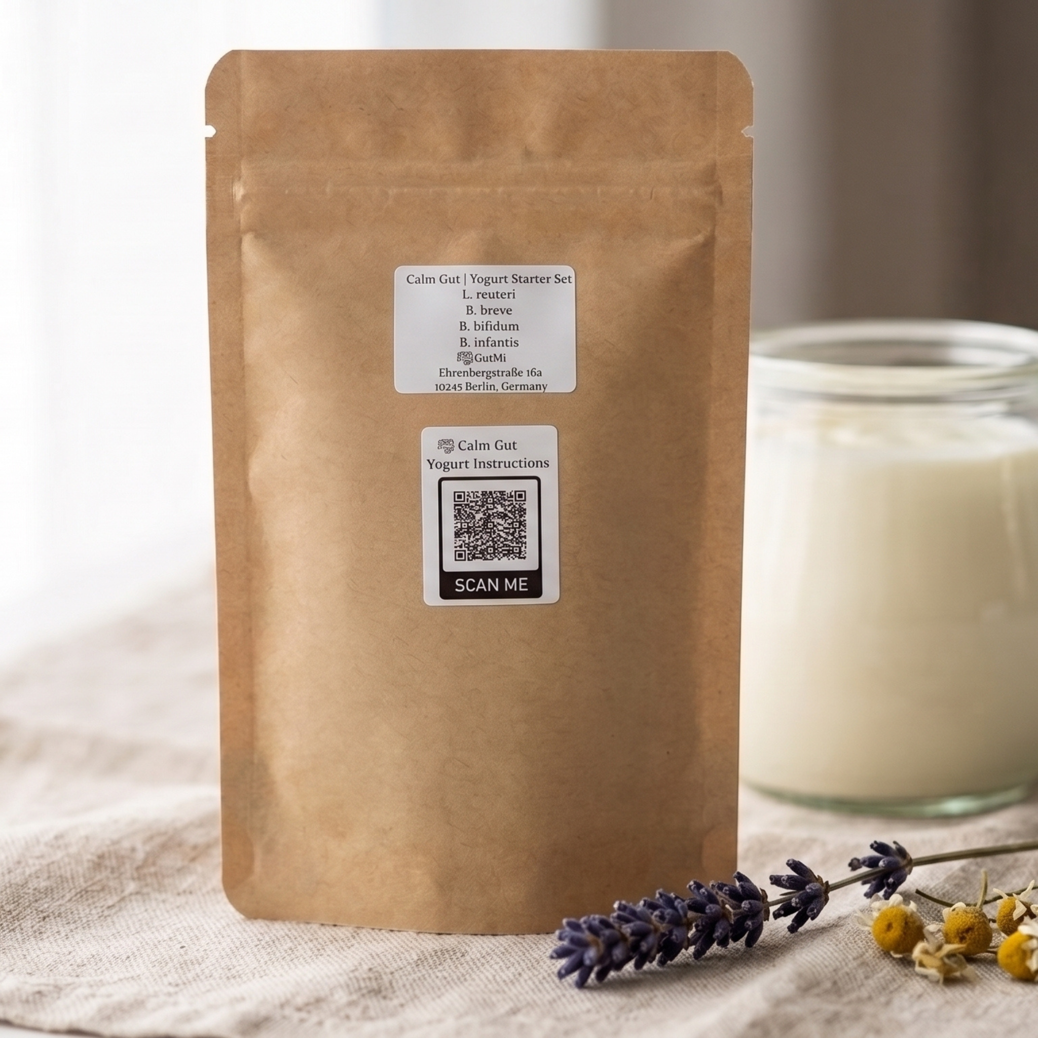L. reuteri + B. breve + B. bifidum + B. infantis | Intestino Calmo | Set Iniziale per Yogurt | Colture Starter | 3 Starter per Yogurt